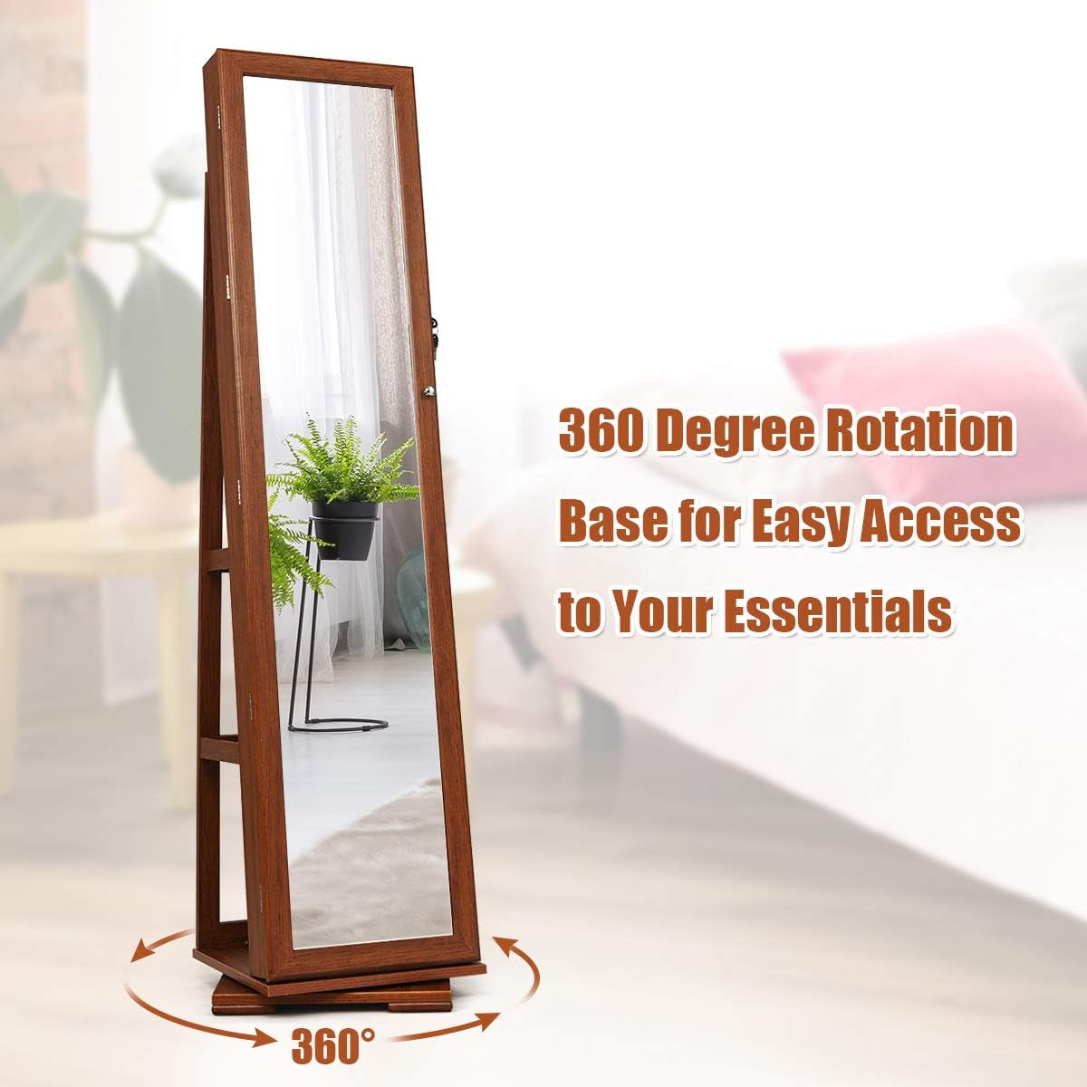 Swivel Jewelry Armoire with Full Length Mirror, Walnut