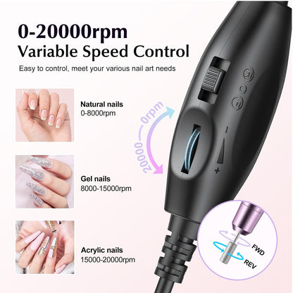 C40 Electric Nail Drill Professional, Precise Speed Dial, Purple