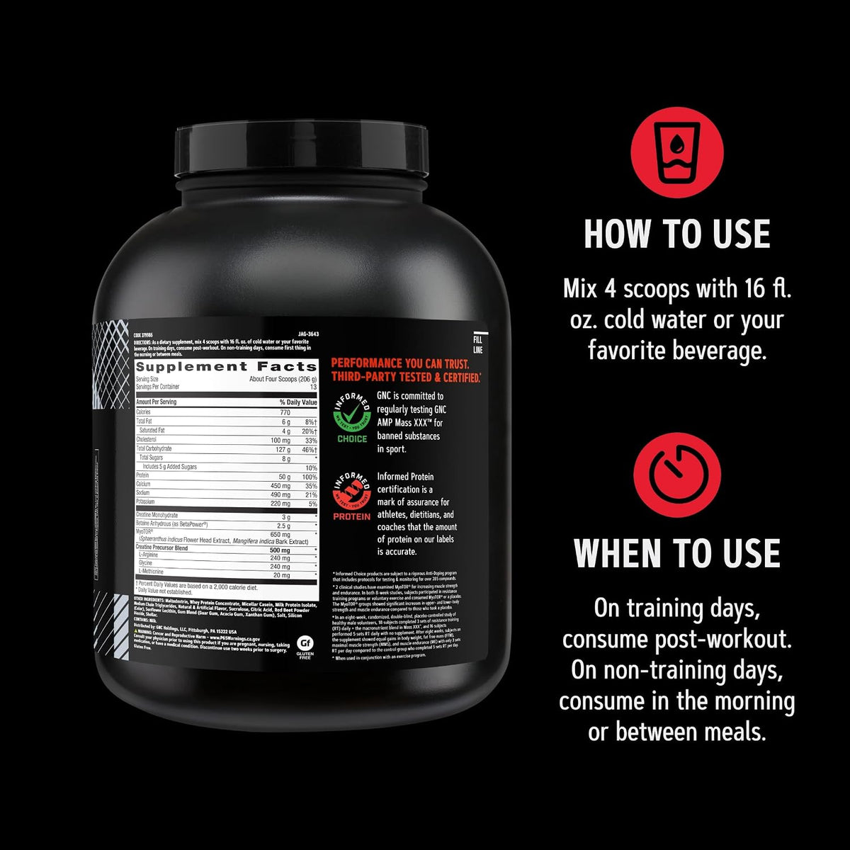AMP Mass XXX with Myotor, Strawberry, 96.1 Oz, 13 Servings