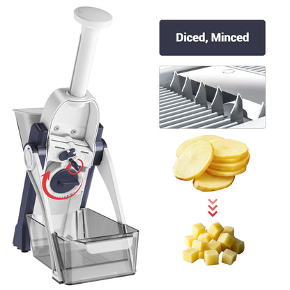 Safe Mandoline Slicer Vegetable Cutter, Potato Slicer, All in 1 Vegetables Slicer and Chopper, French Fry Cutter, Adjustable Thickness, Dishwasher Safe