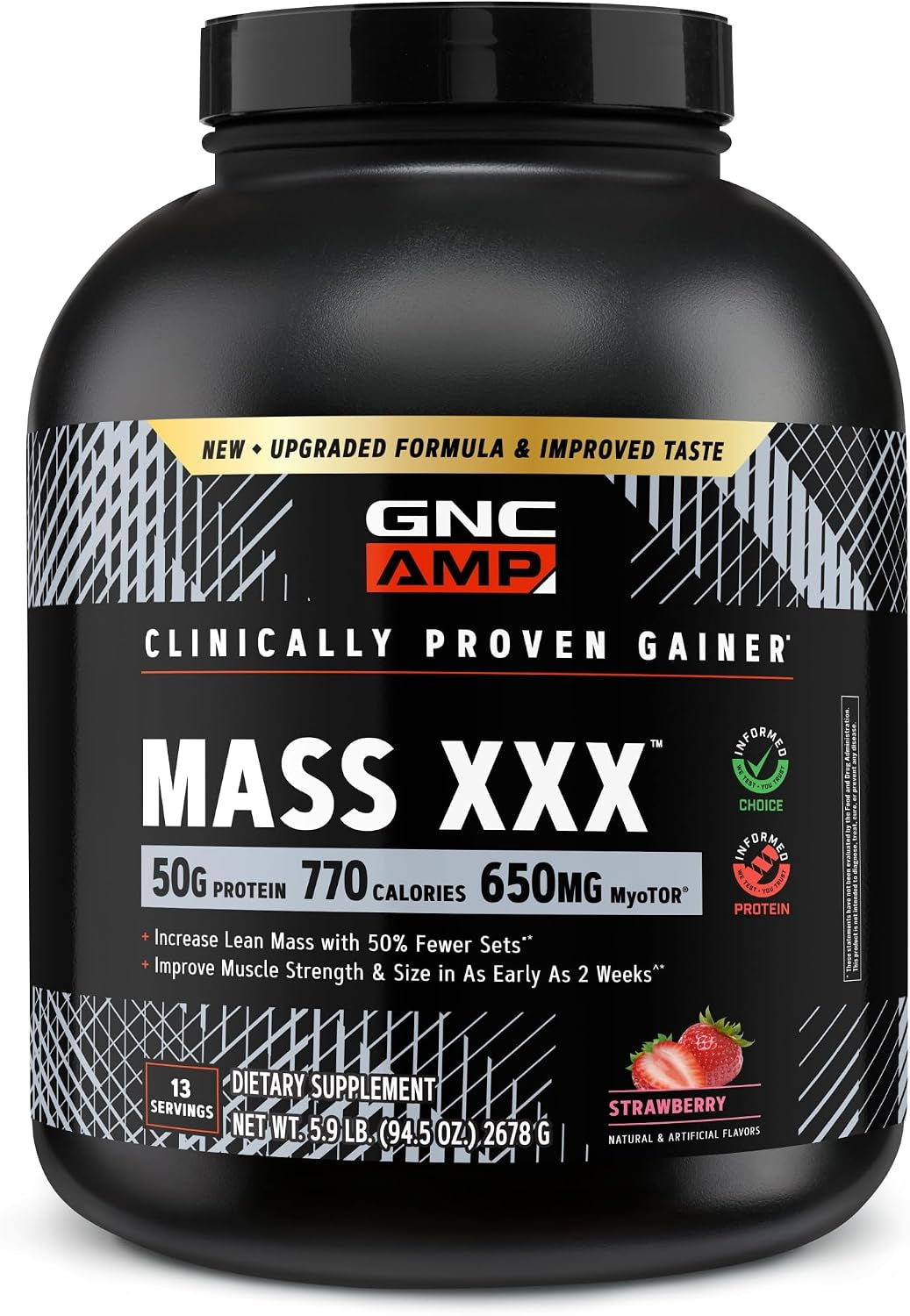 AMP Mass XXX with Myotor, Strawberry, 96.1 Oz, 13 Servings