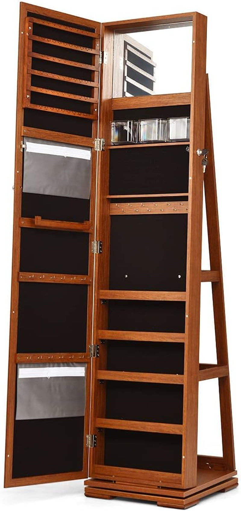 Swivel Jewelry Armoire with Full Length Mirror, Walnut