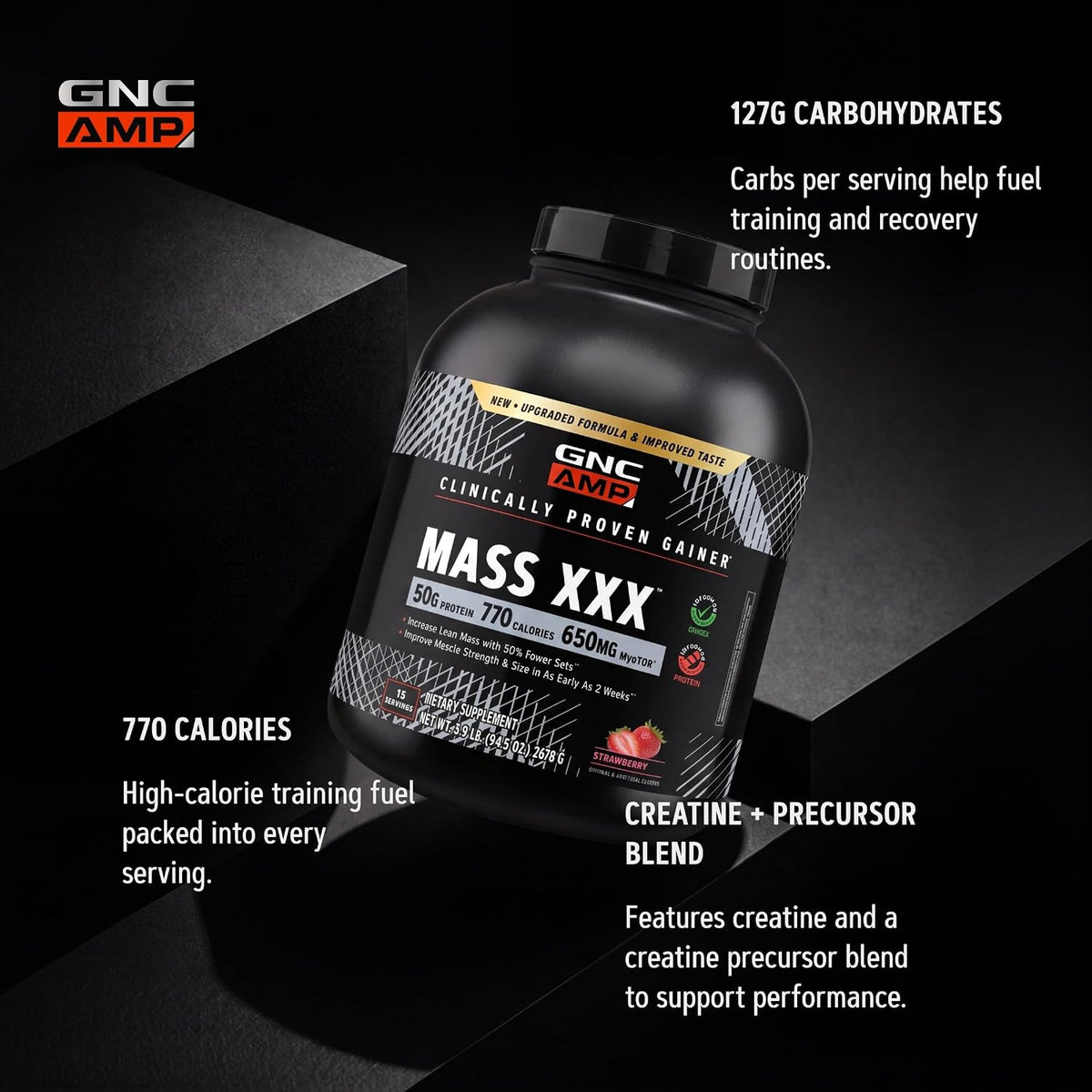 AMP Mass XXX with Myotor, Strawberry, 96.1 Oz, 13 Servings