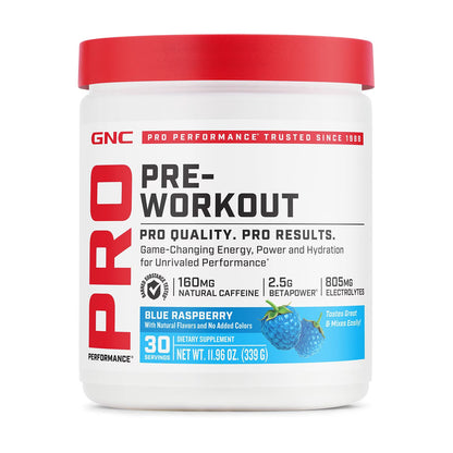 Pro Performance Pre Workout Powder, for Energy, Hydration, Focus, Sugar Free, Gluten Free, Blue Raspberry, 30 Servings