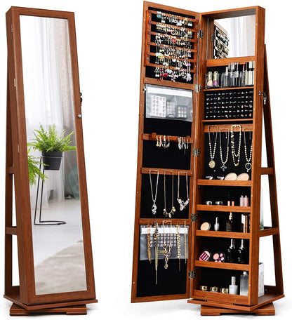 Swivel Jewelry Armoire with Full Length Mirror, Walnut