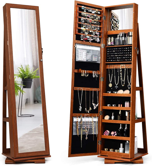 Swivel Jewelry Armoire with Full Length Mirror, Walnut