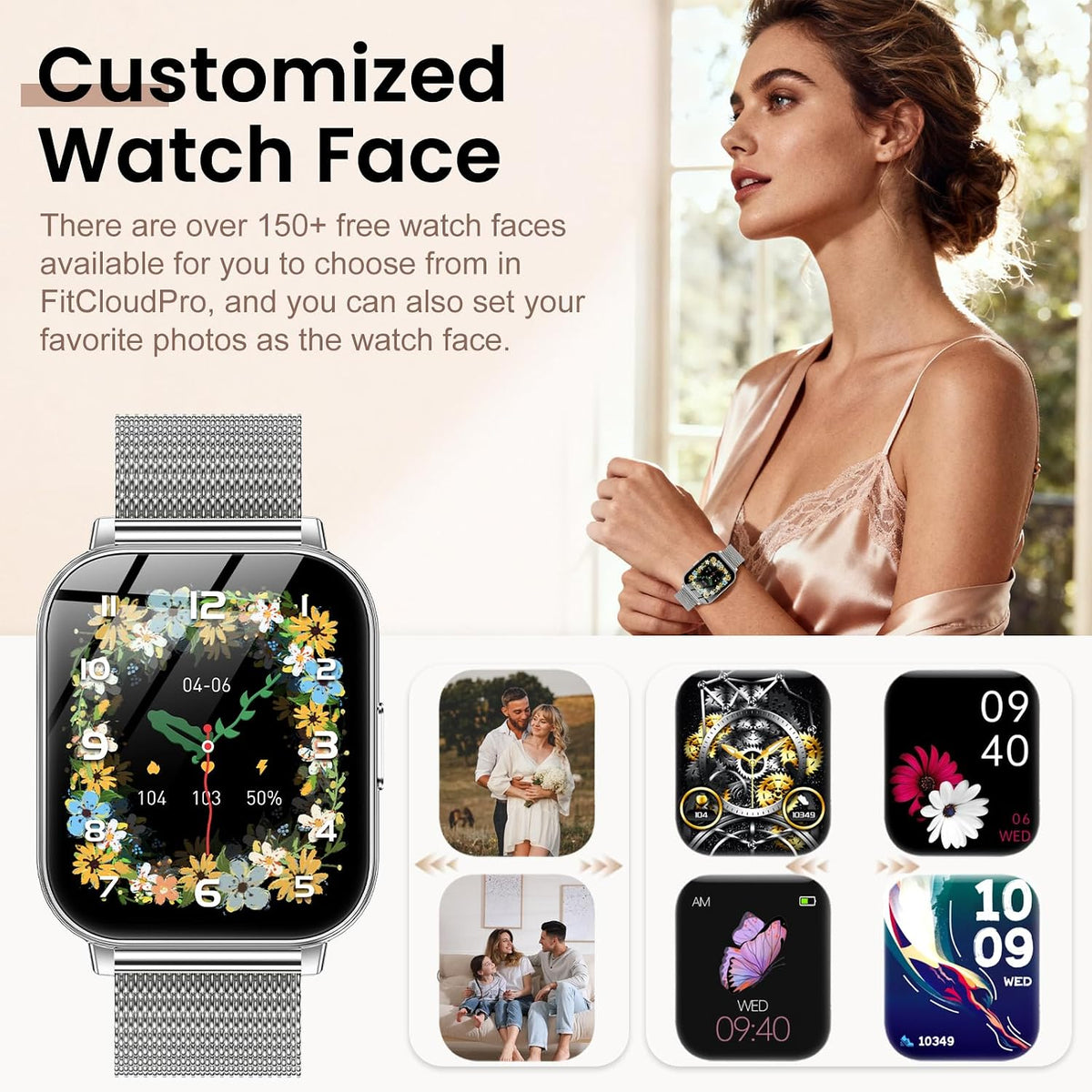Smart Watches for Women,1000Mah Battery, Compatible with Android & Iphone, 1.83" HD Smartwatches with Calls/Messages Alerts, 110+ Sports Modes Fitness Watch, IP68 Waterproof(Silver)