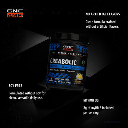 AMP Creabolic Creatine Monohydrate Powder, Lemonade, 30 Servings