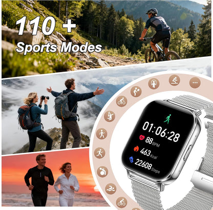 Smart Watches for Women,1000Mah Battery, Compatible with Android & Iphone, 1.83" HD Smartwatches with Calls/Messages Alerts, 110+ Sports Modes Fitness Watch, IP68 Waterproof(Silver)