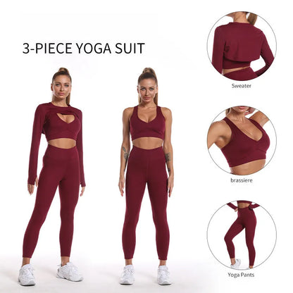 Seamless Activewear Long Sleeves Clothing Gym Yoga Workout Sets 3 Pcs Fitness Gym Suits Wear Fabletics Leggings Sportswear