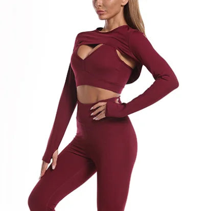 Seamless Activewear Long Sleeves Clothing Gym Yoga Workout Sets 3 Pcs Fitness Gym Suits Wear Fabletics Leggings Sportswear