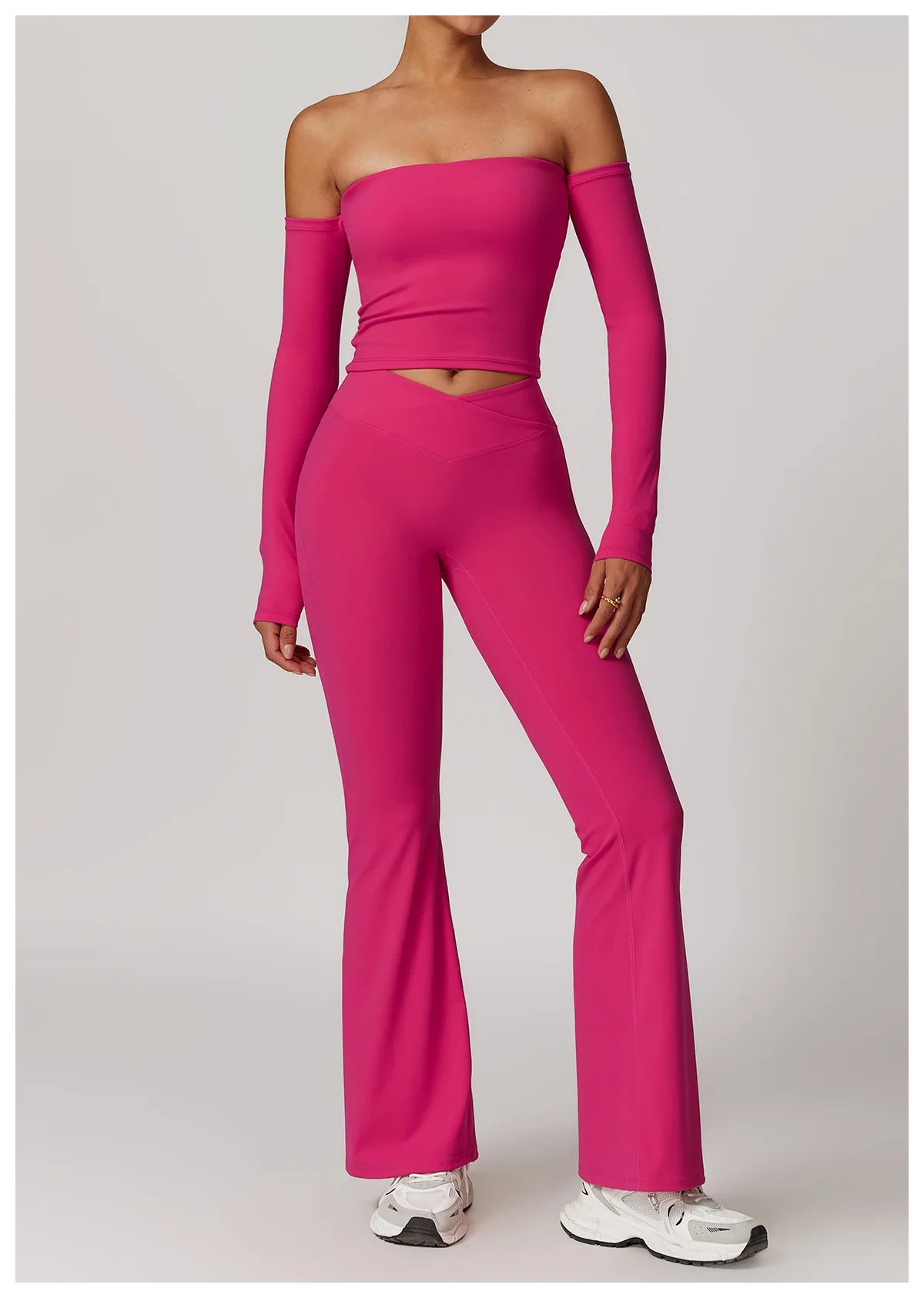 Women Sportswear Sports Bra Long Sleeve Tops Flare Leggings 3pcs Training Suit Workout