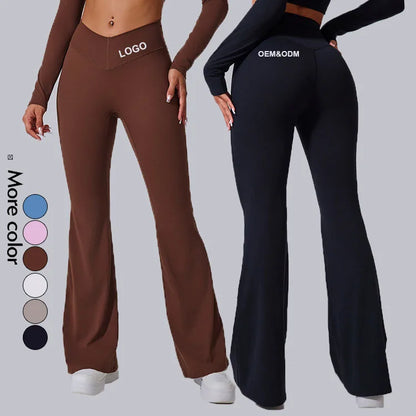 Women's High Waist Cross Flared Yoga Pants Mid Waist Sportswear