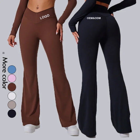 Women's High Waist Cross Flared Yoga Pants Mid Waist Sportswear