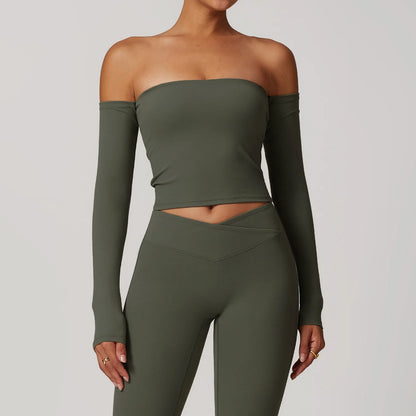Women Sportswear Sports Bra Long Sleeve Tops Flare Leggings 3pcs Training Suit Workout
