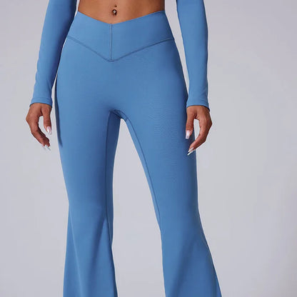 Women's High Waist Cross Flared Yoga Pants Mid Waist Sportswear