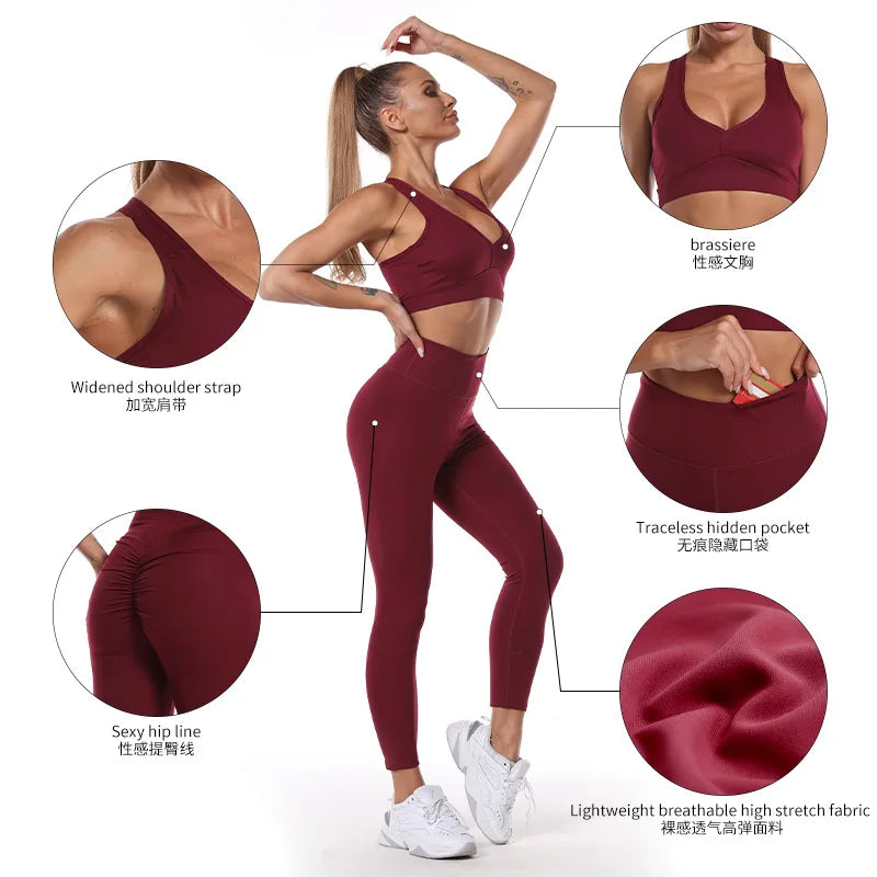 Seamless Activewear Long Sleeves Clothing Gym Yoga Workout Sets 3 Pcs Fitness Gym Suits Wear Fabletics Leggings Sportswear