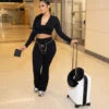 Set Women's Clothing Sportswear Zipper Jacket and Flare Pants