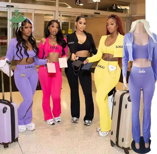 Set Women's Clothing Sportswear Zipper Jacket and Flare Pants