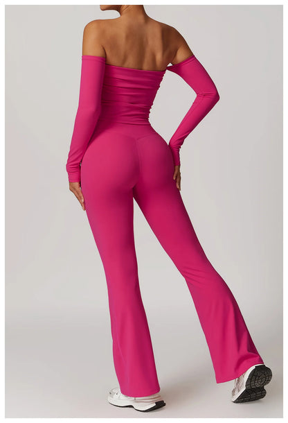 Women Sportswear Sports Bra Long Sleeve Tops Flare Leggings 3pcs Training Suit Workout