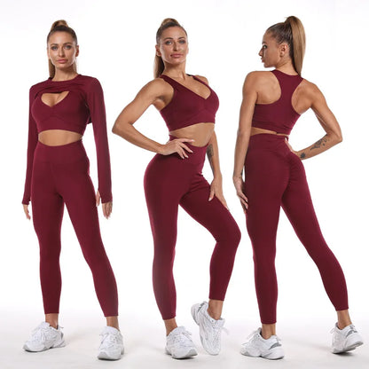Seamless Activewear Long Sleeves Clothing Gym Yoga Workout Sets 3 Pcs Fitness Gym Suits Wear Fabletics Leggings Sportswear