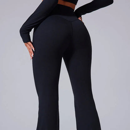 Women's High Waist Cross Flared Yoga Pants Mid Waist Sportswear