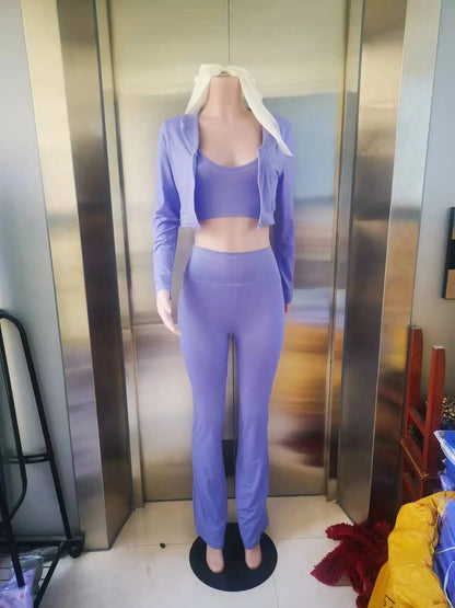 Set Women's Clothing Sportswear Zipper Jacket and Flare Pants