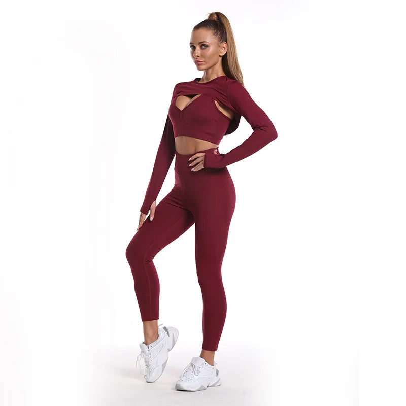 Seamless Activewear Long Sleeves Clothing Gym Yoga Workout Sets 3 Pcs Fitness Gym Suits Wear Fabletics Leggings Sportswear