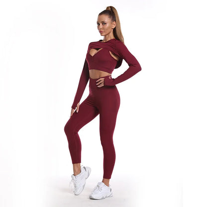 Seamless Activewear Long Sleeves Clothing Gym Yoga Workout Sets 3 Pcs Fitness Gym Suits Wear Fabletics Leggings Sportswear