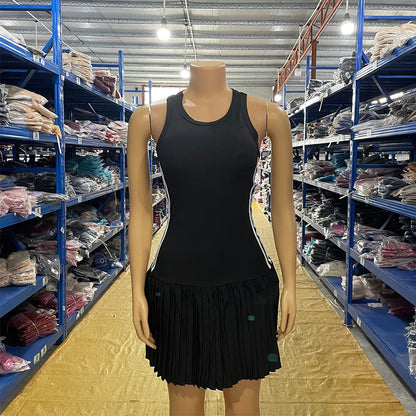Sleeveless Mini Dress Ribbed Pleated Short Skirt Woman Casual