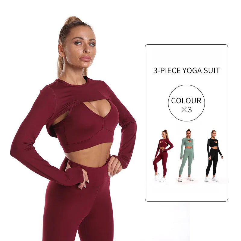 Seamless Activewear Long Sleeves Clothing Gym Yoga Workout Sets 3 Pcs Fitness Gym Suits Wear Fabletics Leggings Sportswear