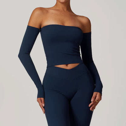 Women Sportswear Sports Bra Long Sleeve Tops Flare Leggings 3pcs Training Suit Workout