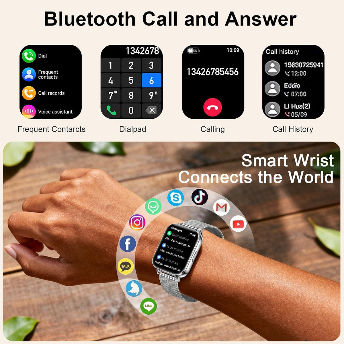 Smart Watches for Women,1000Mah Battery, Compatible with Android & Iphone, 1.83" HD Smartwatches with Calls/Messages Alerts, 110+ Sports Modes Fitness Watch, IP68 Waterproof(Silver)