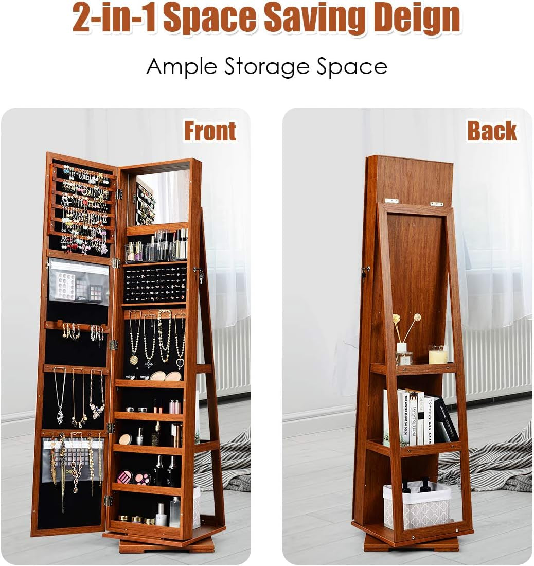 Swivel Jewelry Armoire with Full Length Mirror, Walnut