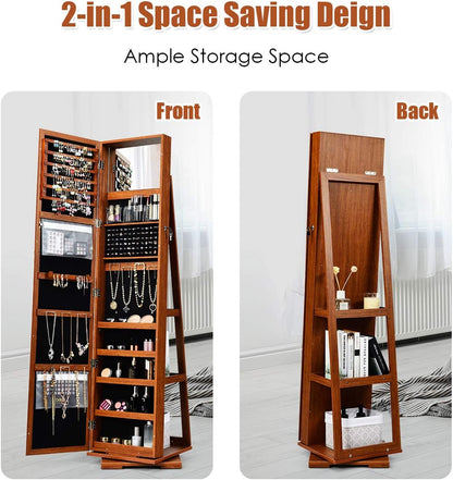 Swivel Jewelry Armoire with Full Length Mirror, Walnut