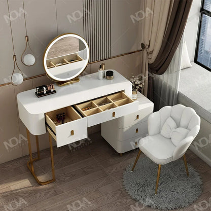 #Modern White Makeup Vanities Table Set with Smart Mirror Slate Top Modern Dressing Desk Wooden Bedroom Furniture