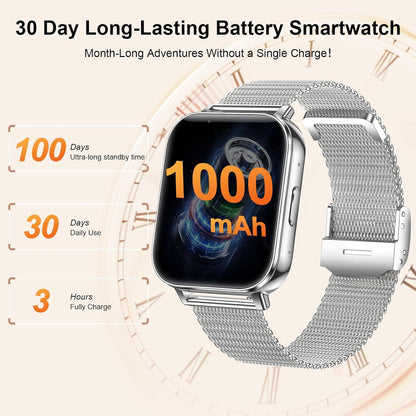 Smart Watches for Women,1000Mah Battery, Compatible with Android & Iphone, 1.83" HD Smartwatches with Calls/Messages Alerts, 110+ Sports Modes Fitness Watch, IP68 Waterproof(Silver)