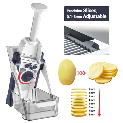 Safe Mandoline Slicer Vegetable Cutter, Potato Slicer, All in 1 Vegetables Slicer and Chopper, French Fry Cutter, Adjustable Thickness, Dishwasher Safe