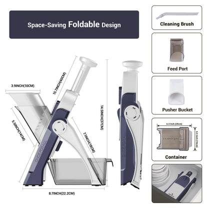 Safe Mandoline Slicer Vegetable Cutter, Potato Slicer, All in 1 Vegetables Slicer and Chopper, French Fry Cutter, Adjustable Thickness, Dishwasher Safe