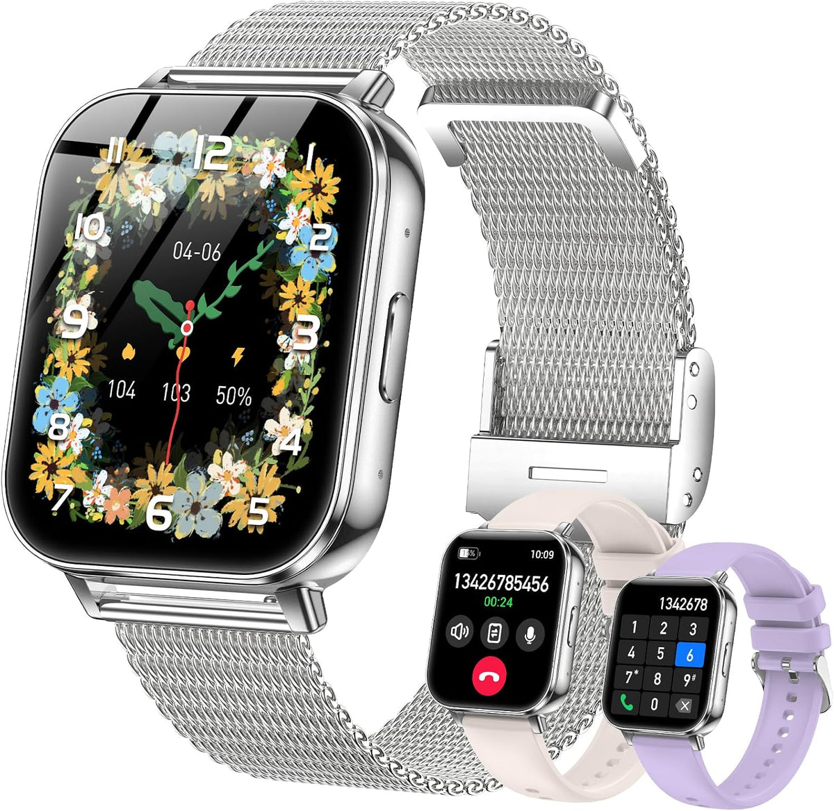 Smart Watches for Women,1000Mah Battery, Compatible with Android & Iphone, 1.83" HD Smartwatches with Calls/Messages Alerts, 110+ Sports Modes Fitness Watch, IP68 Waterproof(Silver)