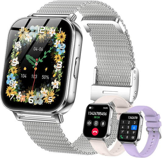 Smart Watches for Women,1000Mah Battery, Compatible with Android & Iphone, 1.83" HD Smartwatches with Calls/Messages Alerts, 110+ Sports Modes Fitness Watch, IP68 Waterproof(Silver)