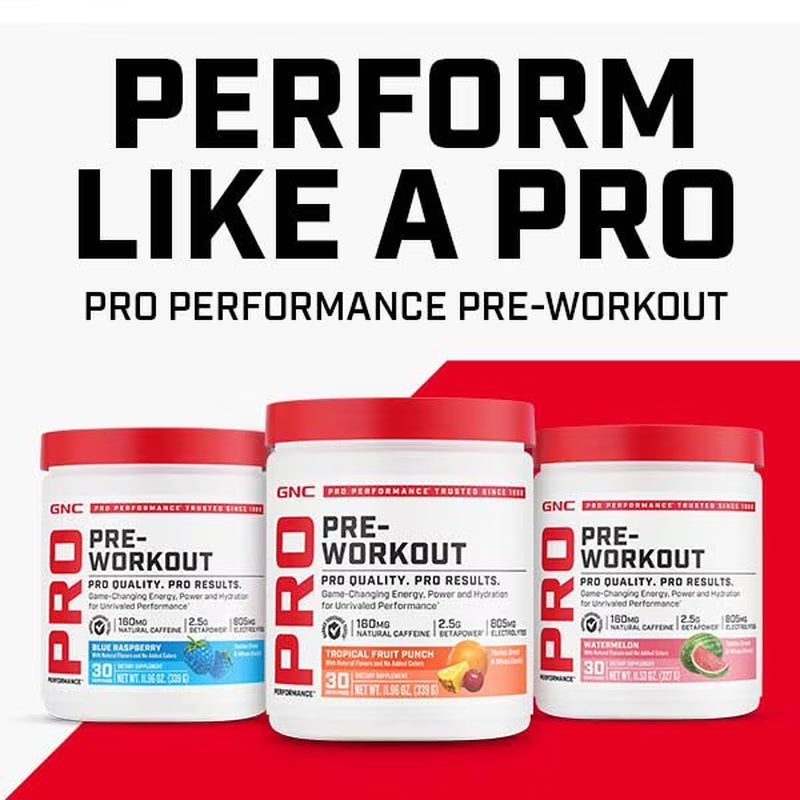 Pro Performance Pre Workout Powder, for Energy, Hydration, Focus, Sugar Free, Gluten Free, Blue Raspberry, 30 Servings