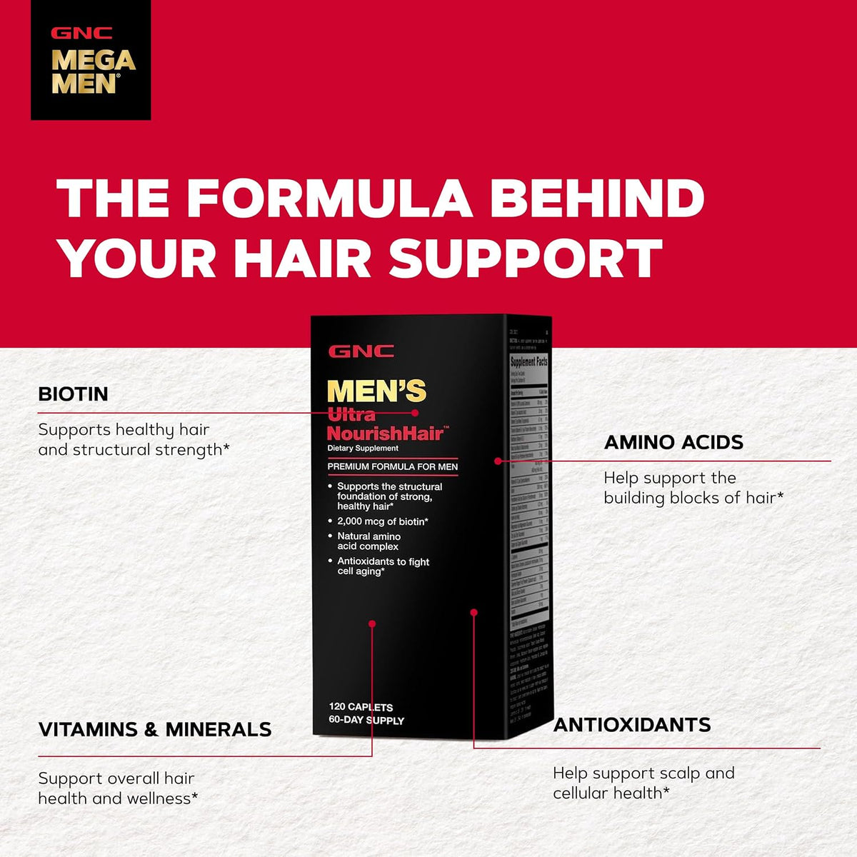 Men'S Ultra Nourish Hair Supplement, Strong Healthy Hair, 120 Caplets