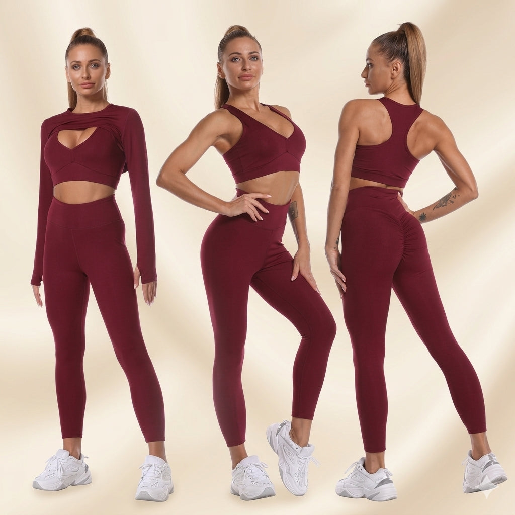 Seamless Activewear Long Sleeves Clothing Gym Yoga Workout Sets 3 Pcs Fitness Gym Suits Wear Fabletics Leggings Sportswear