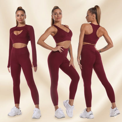 Seamless Activewear Long Sleeves Clothing Gym Yoga Workout Sets 3 Pcs Fitness Gym Suits Wear Fabletics Leggings Sportswear