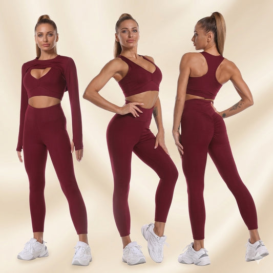 Seamless Activewear Long Sleeves Clothing Gym Yoga Workout Sets 3 Pcs Fitness Gym Suits Wear Fabletics Leggings Sportswear